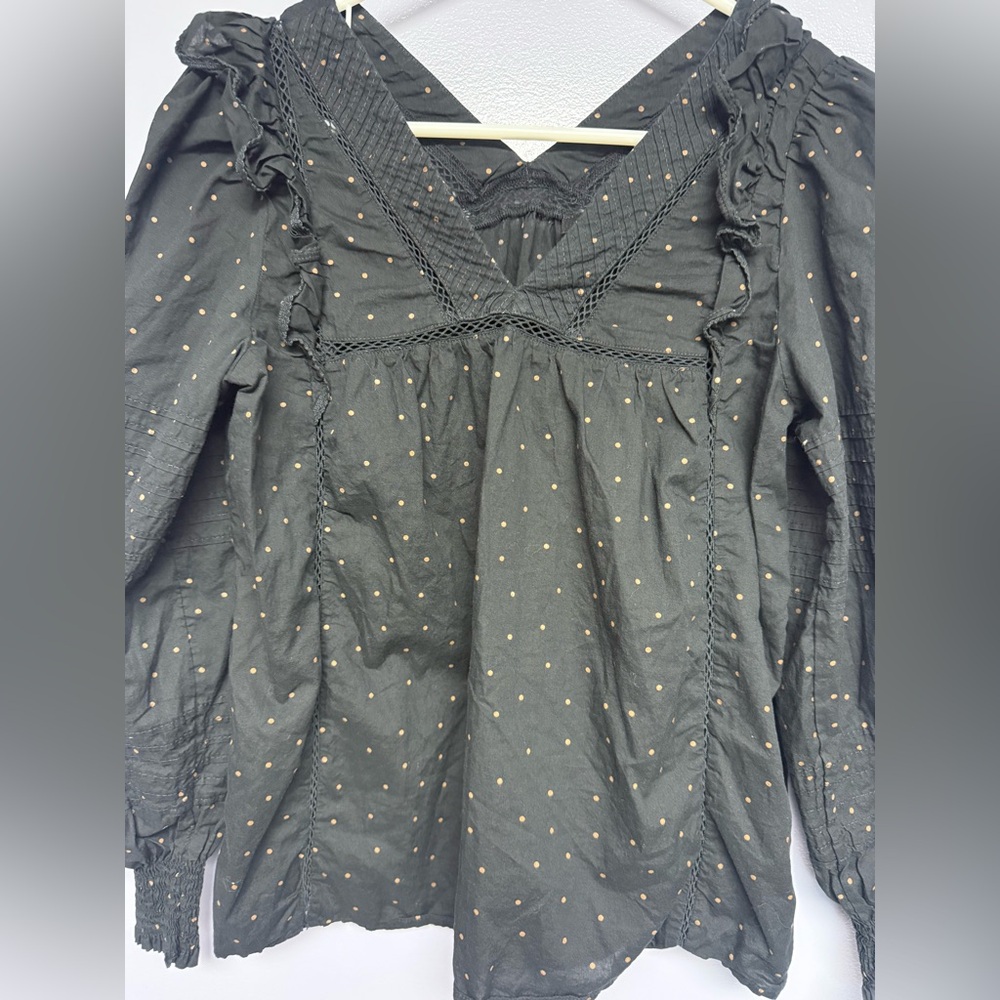 Madewell Voile ruffle pin tuck Black top XS - Picture 6 of 16